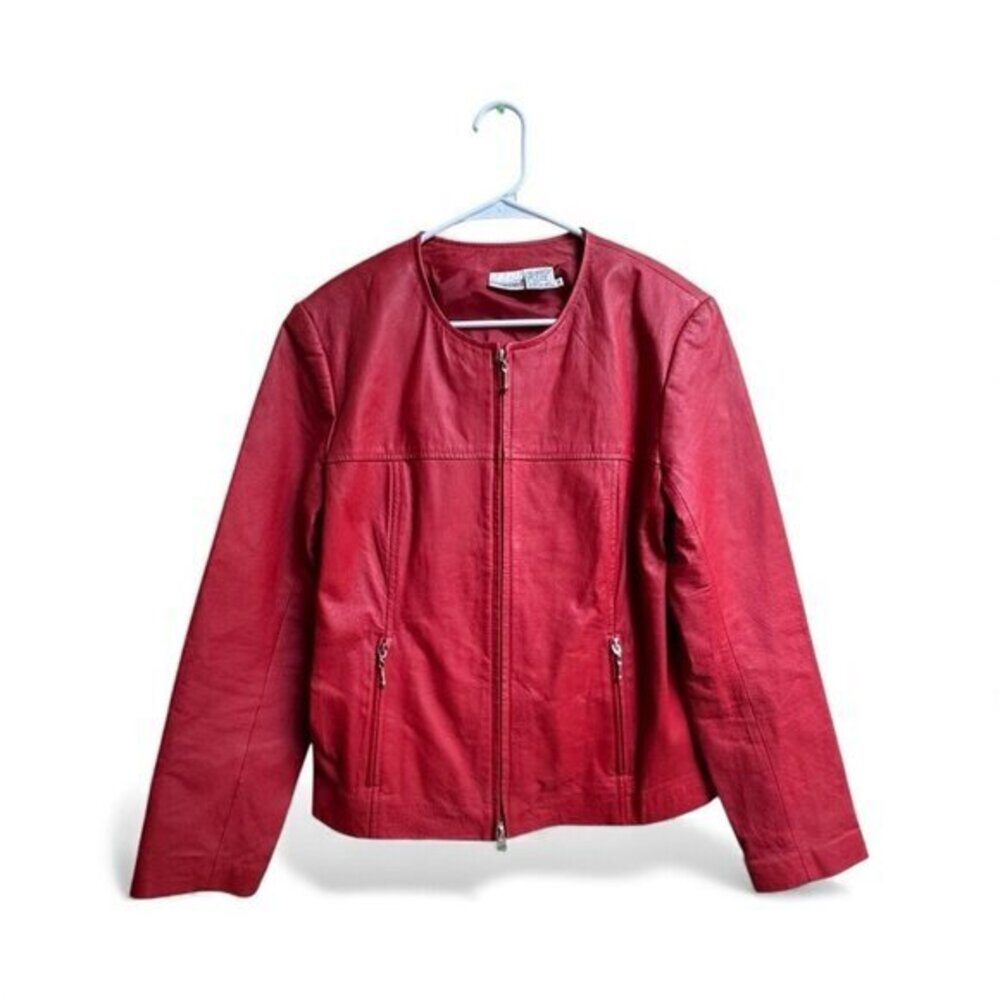 ❤️ Newport News - Red Vintage Collarless Leather Jacket - 14